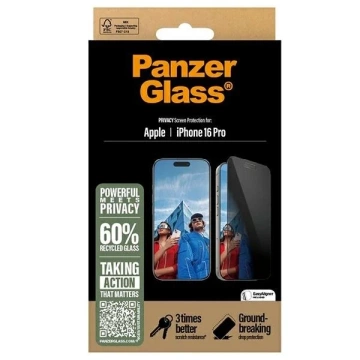 Gehärtetes Glas für iPhone 16 Pro PanzerGlass Privacy Displayschutz Ultra-Wide Fit
