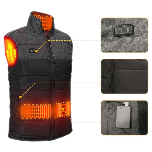 Heated Vest Heated Women's Men's Quilted Sleeveless Jacket Electric Jacket Unisex Size L Winter Warm Black Gray