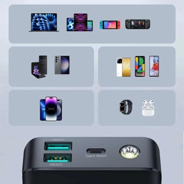 Кабель портативного зарядного пристрою Joyroom JR-PBF03 30000mAh PD 30W Power Bank USB-C (0,25 м) – чорний