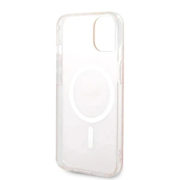Zestaw Guess GUBPP14SH4EACSP nabíjačka puzdra iPhone 14 6,1" ružové/ružové pevné puzdro 4G Print MagSafe