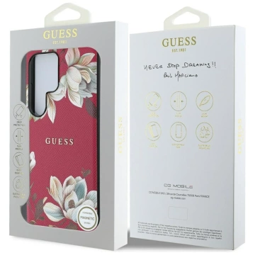 Etui Guess Grained Flower MagSafe do Samsung Galaxy S25 Ultra Fuksja