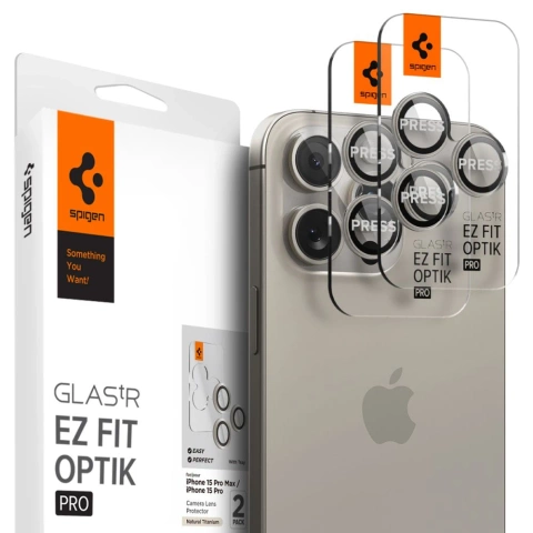 2 x Spigen Optik.TR "Ez Fit" chránič fotoaparátu pre iPhone 14 Pro / Pro Max / 15 Pro / Pro Max Natural Titanium