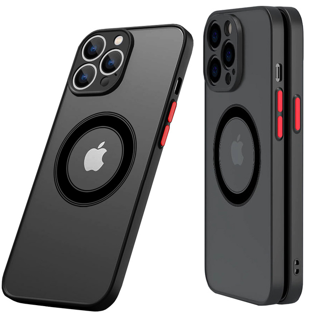 Apple iPhone 13 Pro Max Hülle Alogy Hybrid Mag Case für MagSafe mit Kameraschutz Mattschwarzes Qi-Ladegerät