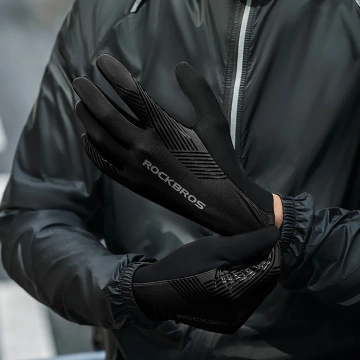 Rękawiczki Rowerowe Rockbros 3-Sezonowe L Czarne Dotykowe