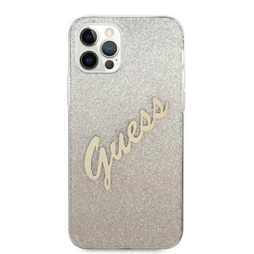 Guess GUHCP12MPCUGLSGO iPhone 12/12 Pro 6,1" zlatý/zlatý pevný obal Glitter Gradient Script