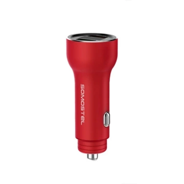 Автомобільний зарядний пристрій Somostel SMS-A89 Quick Charge QC 3.0 30W Aluminium 2X USB Red