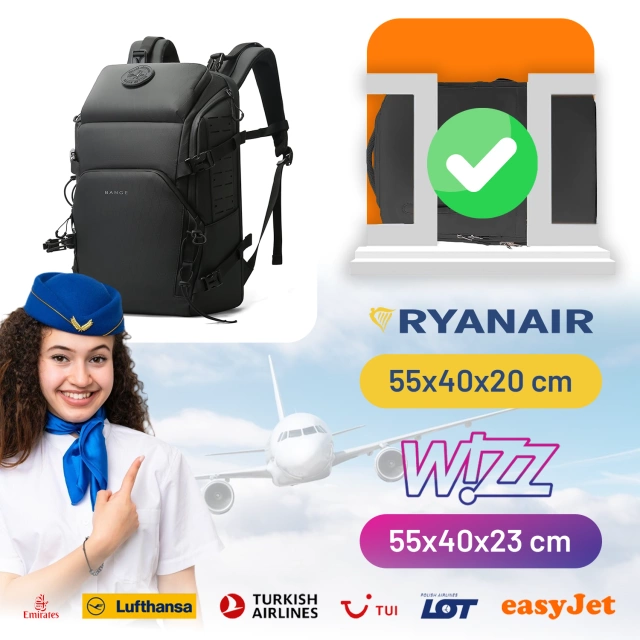 Водонепроникний рюкзак Bange для ноутбука 15.6", city traveler, 45х30х16 см, для роботи, літака, чоловічий, жіночий, з USB портом Чорний