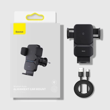 Baseus Wisdom Car Holder for a car phone with a QI inductive charger for a grille Black