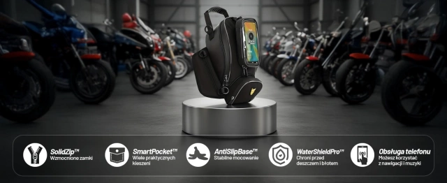 Motorradtasche mit abnehmbarer Handyhülle, wasserdichte Motorradtasche mit Fächern und Tankhalterung, geräumig und robust, MotoRider™ – Schwarz