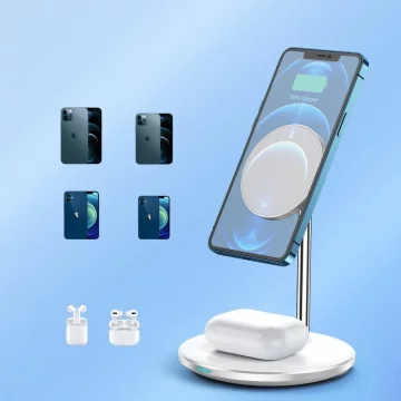 Choetech 15W Qi Kabelloses Ladegerät für iPhone und AirPods Magnethalter kompatibel mit MagSafe Silber (T581-F)