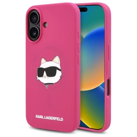 Karl Lagerfeld iPhone 16 6.1" Case Pink/Fuchsia Hardcase Silicone Choupette Head Print MagSafe