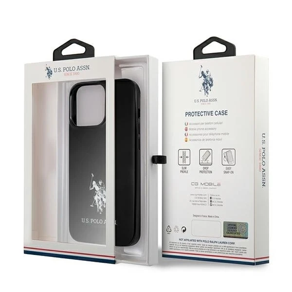 Pouzdro na telefon US Polo Horses Logo iPhone 13 Pro Max 6,7". černá/černá