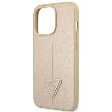 Etui Guess GUHCP14LPSATLE do Apple iPhone 14 Pro 6,1" béžové/béžové pevné puzdro SaffianoTriangle Logo