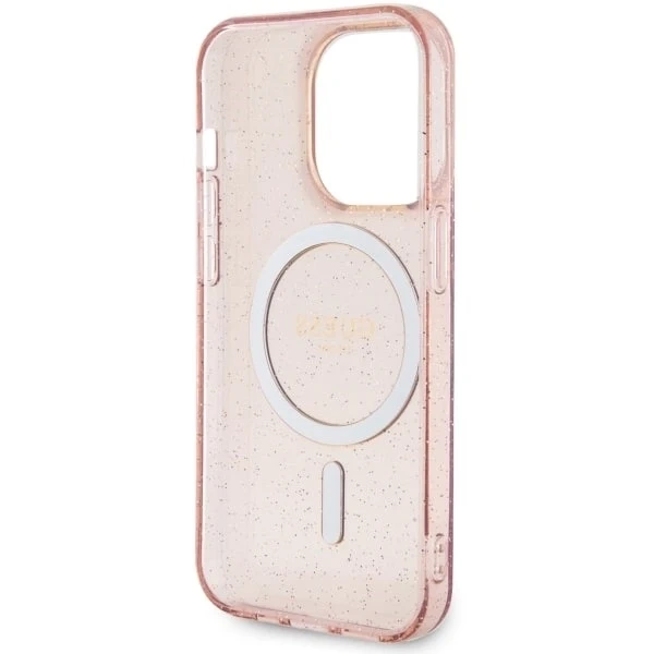 Guess GUHMP14XHCMCGP Handyhülle für Apple iPhone 14 Pro Max 6,7" Pink/Pink Hardcase Glitter Gold MagSafe