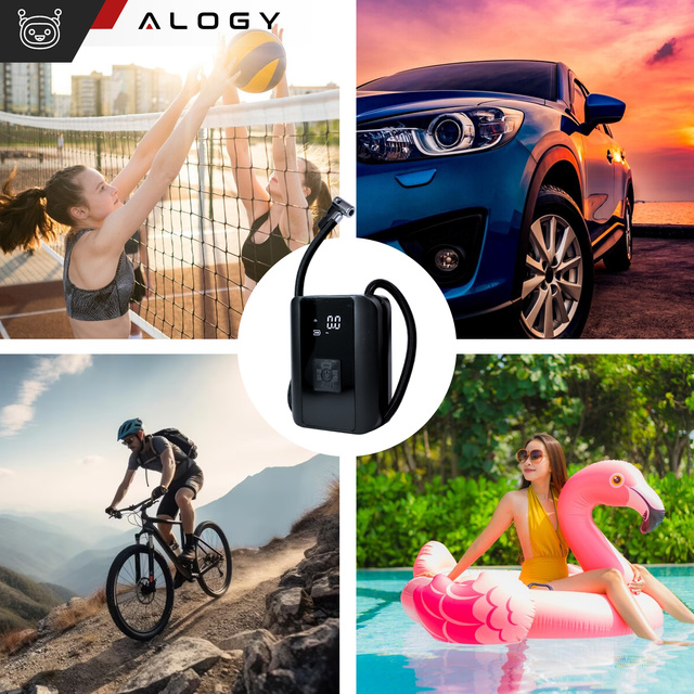 Електричний велосипедний насос для велосипеда бездротовий автомобільний повітряний компресор портативний з ліхтариком 150 PSI Alogy чорний