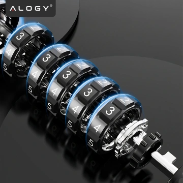 Bike lock, bike lock, strong cable, 120 cm, Alogy bike lock, code, key, black