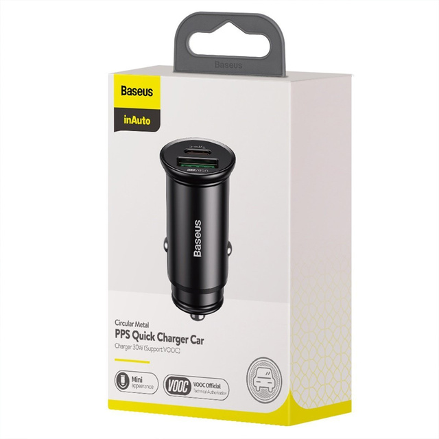 Ładowarka samochodowa Baseus Circular Metal USB + USB-C PD QC4.0 5A 30W czarna