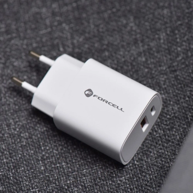 FORCELL F-ENERGY nástenná nabíjačka typu C USB A PD QC4.0 3A 30W biela