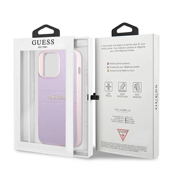 Guess GUHCP13LPSASBPU iPhone 13 Pro / 13 6,1" purpurowy/фіолетовий Saffiano Hot Stamp