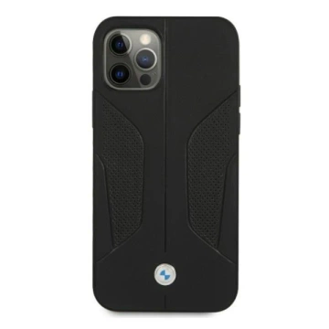 Etui na telefon BMW BMHCP12LRSCSK do Apple iPhone 12 Pro Max 6,7" černé/černé pevné pouzdro Kožené perforované strany
