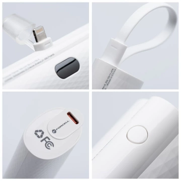 Зовнішній акумулятор FORCELL F-ENERGY Power Plug F5K3 з вбудованим роз'ємом Lightning PD 20 Вт 5000 мАг Білий