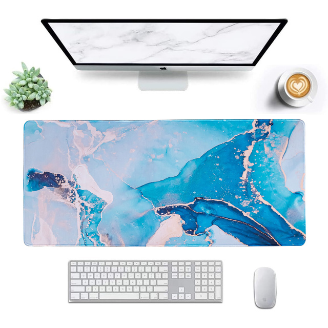Desk pad for mouse keyboard Anti-slip gaming protective mat XXL 90x40 Alogy Marble blue