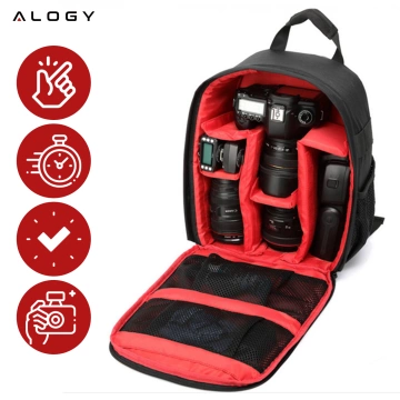 Waterproof backpack Alogy bag for camera photographic equipment and accessories capacious Black and red