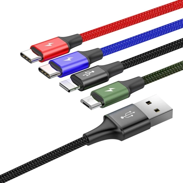 Кабель Baseus USB 4in1 Lightning / 2x USB Type C / кабель micro USB в нейлоновій оплітці 3,5 A 1,2 м чорний (CA1T4-B01)