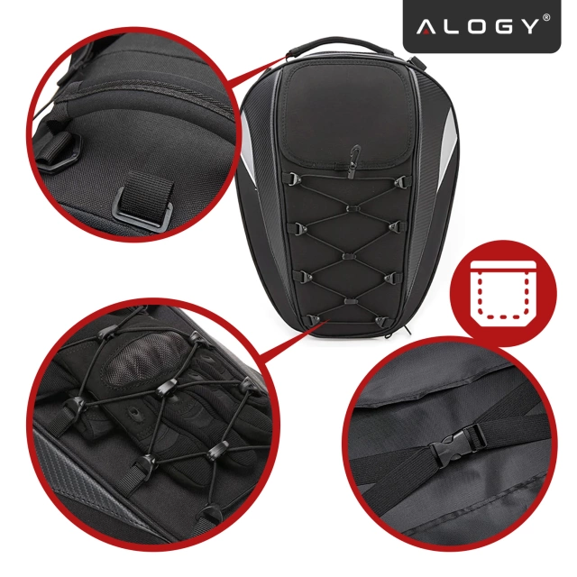 Vodotesný motocyklový batoh 40l – 5 v 1 – horný kufor, taška na sedlo, taška na kufor, taška na prilbu, s krytom, nylon, mestská taška na motocykel – Alogy RoadMaster™ čierny