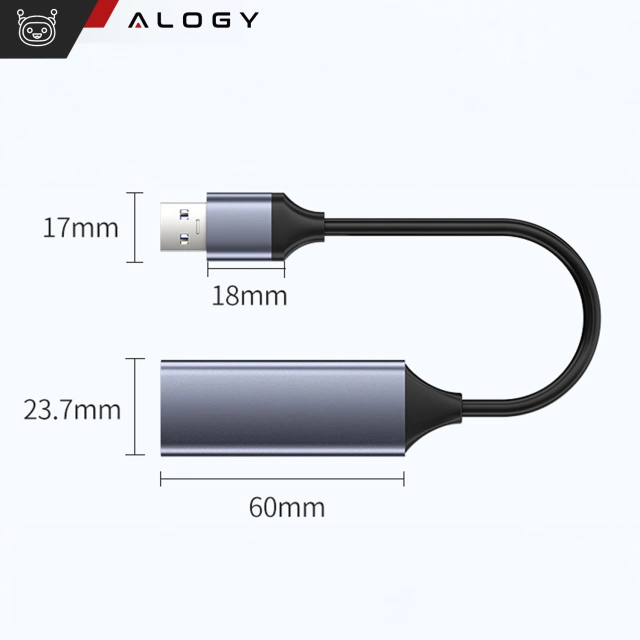 Przejściówka USB do Ethernet Adapter Alogy karta sieciowa LAN RJ45 GIGABIT 1000MBPS Czarna