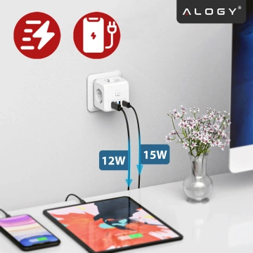 Мережевий розгалужувач розгалужувач Charger adapter thief 3 розетки EU 3x USB USB-C C 7in1 Alogy White