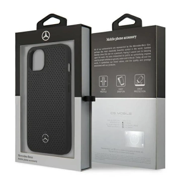 Mercedes MEHCP13MDELBK protective case for Apple iPhone 13 6.1" black/black hardcase Leather Perforated