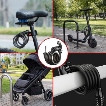 Bike lock, bike lock, strong cable, 120 cm, Alogy bike lock, code, key, black