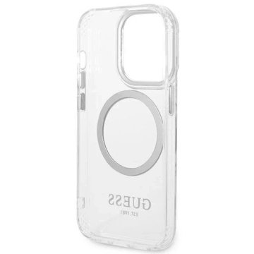 Etui Guess GUHMP14LHTRMS do Apple iPhone 14 Pro 6,1" srebrný/strieborný pevný obal Metal Outline Magsafe