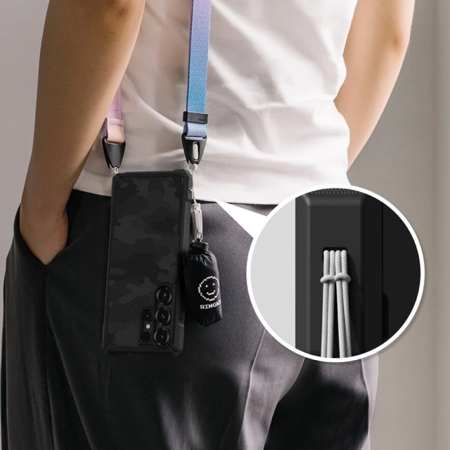 Puzdro na Samsung Galaxy S25 Ultra, čierne, s kamienkom a krúžkom Rugged Gear.