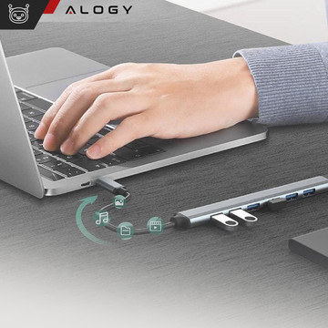 HUB Splitter 7x USB 3.0 Slim 5GB/s Adapter Splitter Alogy Grau