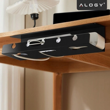 2-in-1 Under-Desk and Wall-Mounted Cable Organizer, 40 cm, with Adhesive Strip to Keep Your Desk Tidy, Alogy CableHold™ – Black