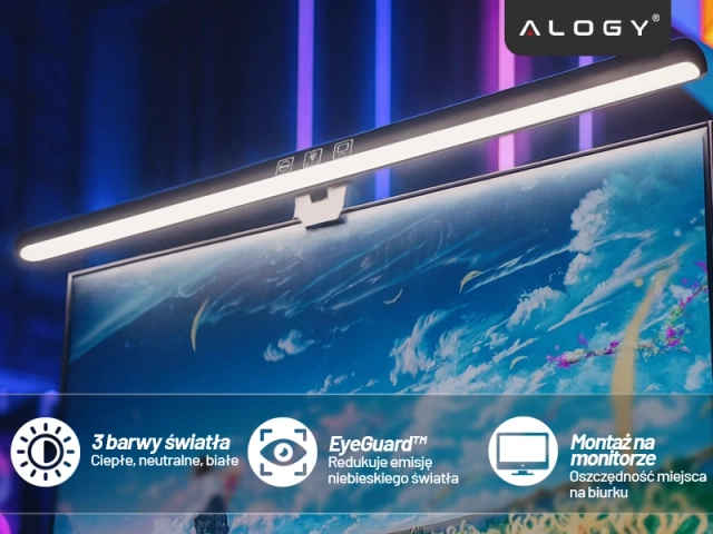 Lampka LED na Monitor komputer Biurko Alogy ProView™ Regulowana dotykowa na szerokie biurko Czarna
