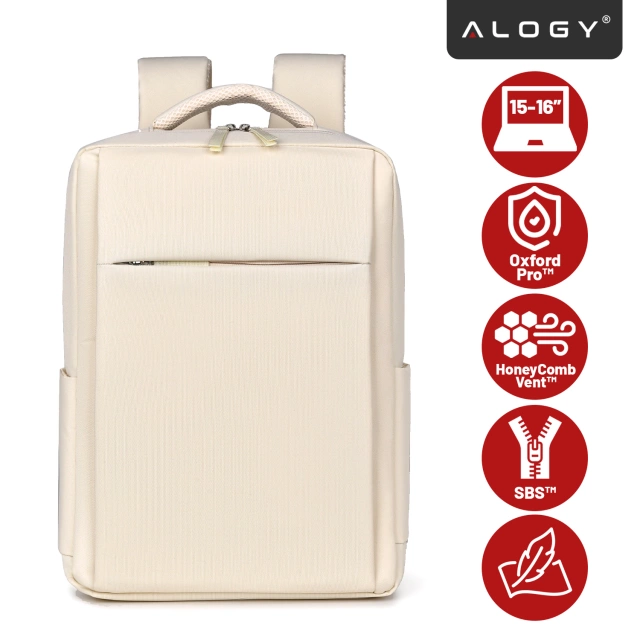 Бізнес-рюкзак Alogy UrbanPack Pro™ для ноутбуків 15-16 дюймів – водонепроникний, ударостійкий, з кишенею для пляшки та ремінцем для багажу – бежевий