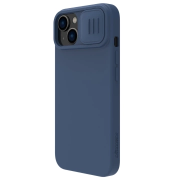 Hodvábne silikónové puzdro Nillkin CamShield pre iPhone 15 Plus s ochranou fotoaparátu – tmavomodré