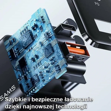 USAMS Nástenná nabíjačka 1xUSB-C 1xUSB T43 33W PD3.0 QC3.0 kábel U63 USB-C na bleskovo čierna/čierna USKTZ01