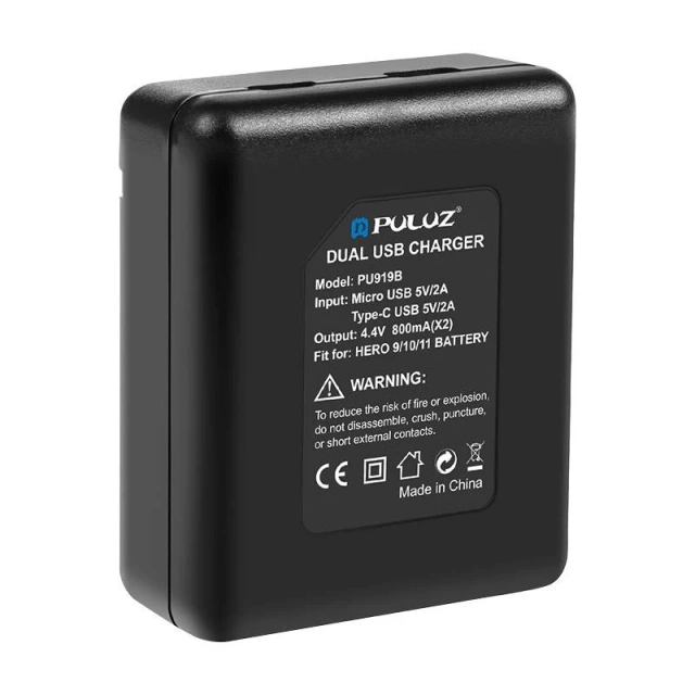 Puluz PU919B Dual Channel Charger for GoPro Hero 11 / Hero 10 / Hero 9