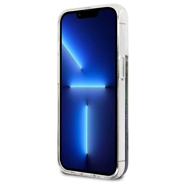 Guess GUHCP13SLFLSB iPhone 13 mini 5,4" niebieski/modrý pevný obal Flower Liquid Glitter