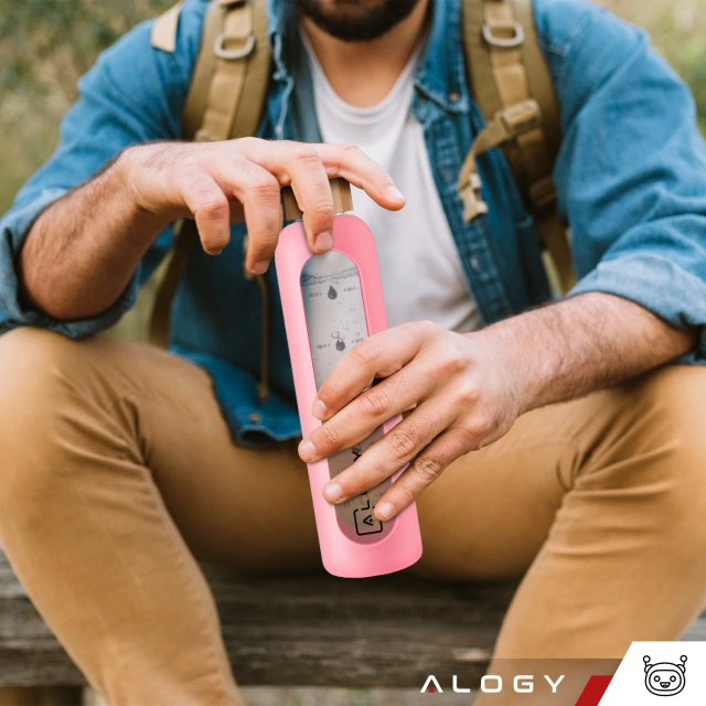Große Glasflasche Trinkflasche Alogy Motivational Messbecher 1l 1000ml Silikonhülle Pink