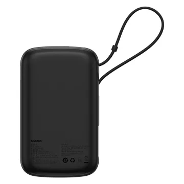 Powerbanka Baseus Qpow Pro 10000mAh 22,5W s vestavěným USB-C kabelem a displejem - černá