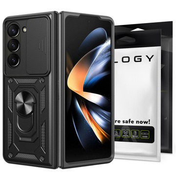 Armored case for Galaxy Z Fold 5 Camshield Case Ring Alogy Stand with slide camera cover, black