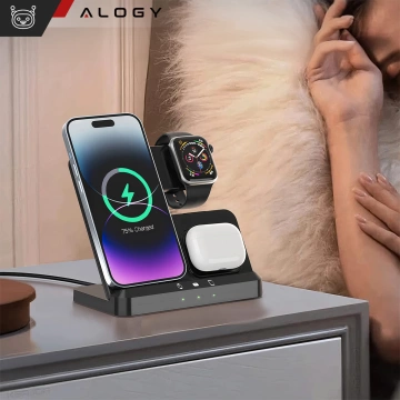 Бездротовий індуктивний зарядний пристрій Qi QC 3.0 3in1 Fast для Apple iPhone Airpods Watch Charging Station 15W чорний