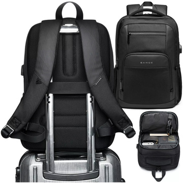 Водонепроникний рюкзак Bange для ноутбука 15.6", city traveler, 45х30х16 см, для роботи, літака, чоловічий, жіночий, з USB портом Чорний