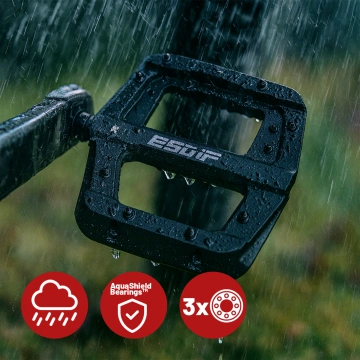 Pedále na platformový bicykel pre cestné a horské bicykle, platforma MTB, 3 ložiská, čierne, sada [2 ks] Čierne