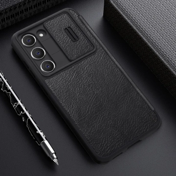 Nillkin Qin Leather Pro Case Samsung Galaxy S23 Flip Cover kryt fotoaparátu hnedý